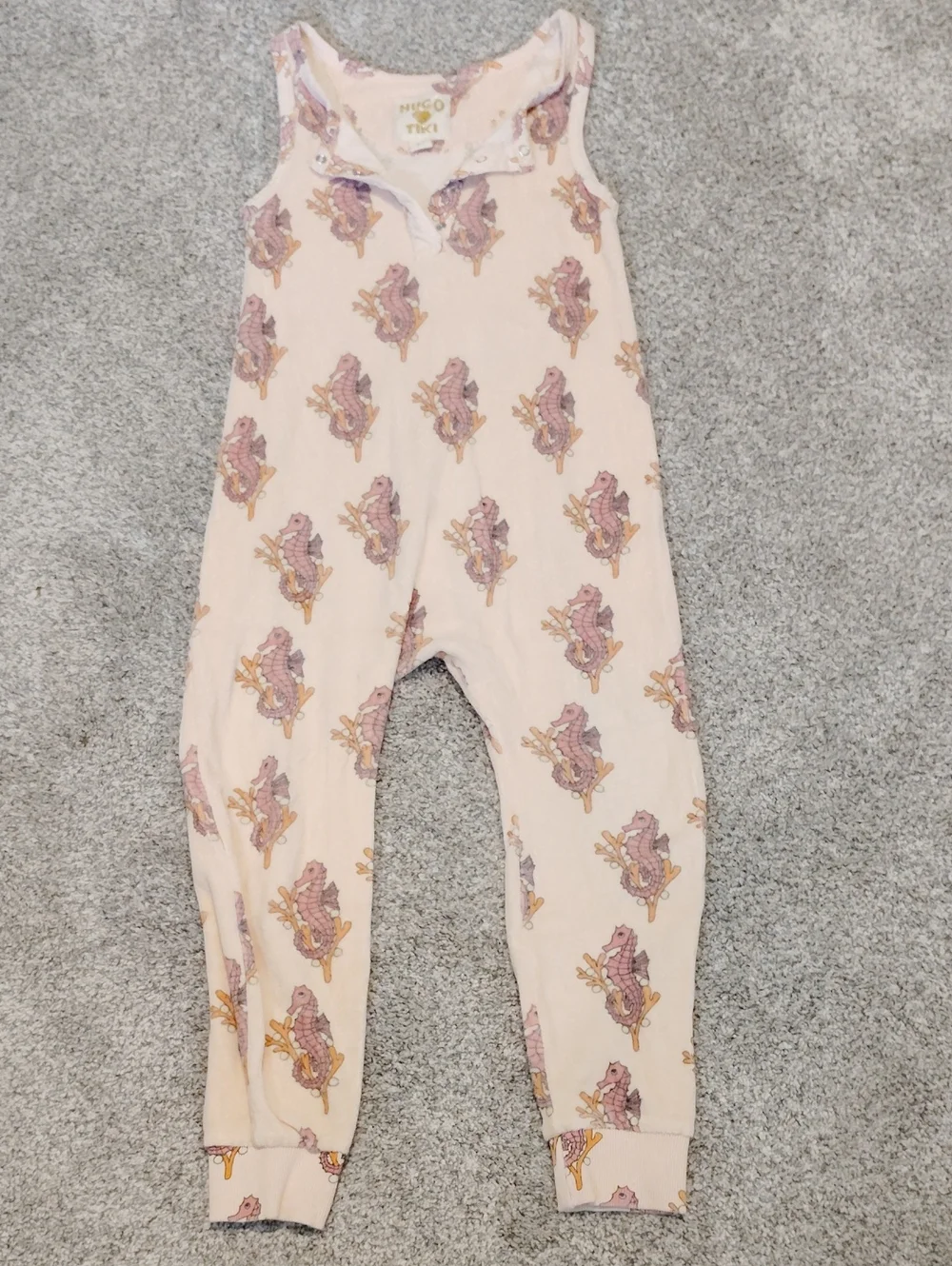 Soft Pink Seahorse Print Kids Terry Romper